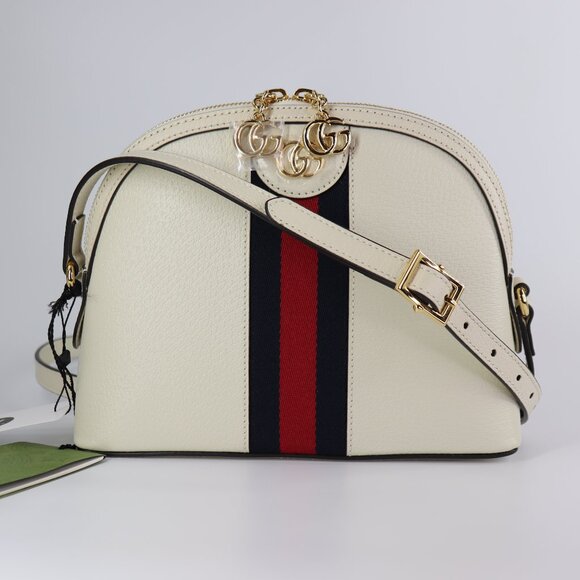 *NEW* Gucci Ophidia Dome Sherry Leather Web Stripe Cream White - Picture 2 of 14